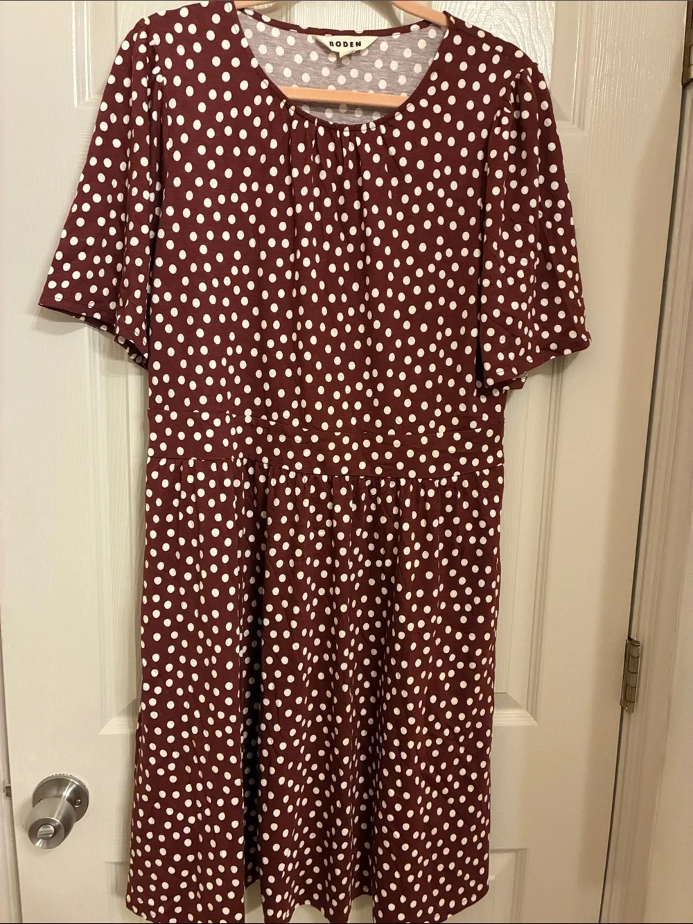 burgundy and white polka dot dress Lily off Shoulder Polka Dot Evening Dress in Burgundy/white